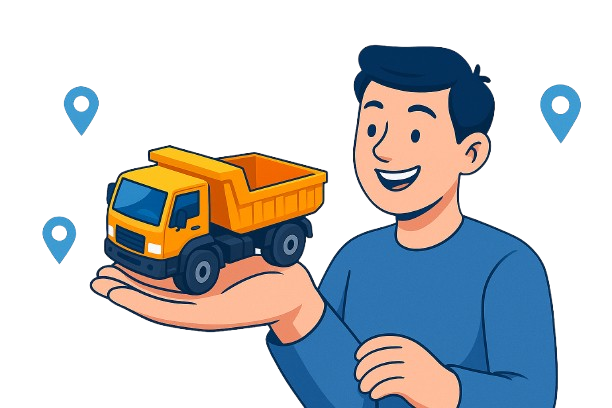 Ilustrasi orang memegang truk mainan